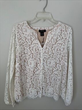 Rachel Zoe Cream Floral Lace Button-Up Blouse